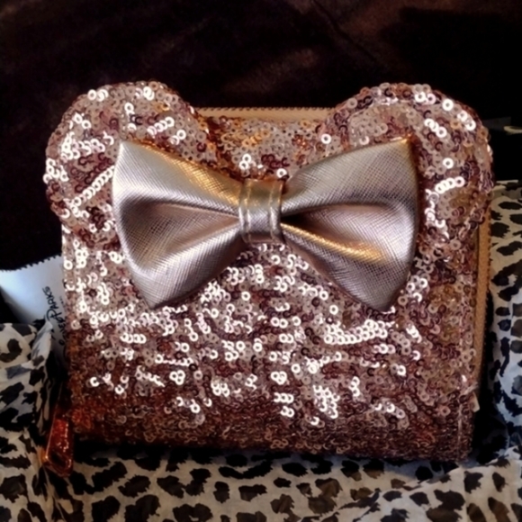 Loungefly Rose Gold Sequin Bow Bag - Picture 1 of 8